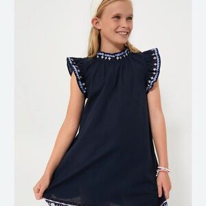 Sea New York Navy Dress with Floral Embroidery